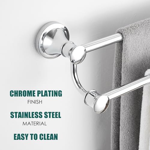 Hoimpro Double Towel Bar Towel Rack for Bathroom Wall Mounted Chrome - Image 3