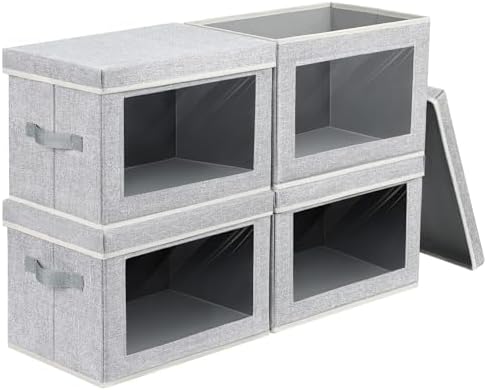 Homsorout Storage Baskets with Lids, 4 Pack Large Box Organizer with Window, Fabric Storage Cubes Bins for Closet, Collapsible Organizer Bins for Bedroom, Living Room, Dorm, Blended by Homsorout