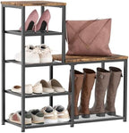 Shoe Rack Bench for Entryway,Free Standing Shoe Storage Organizer for Front Door Entrance,4-Tier Boot Rack Holder Shelf for Closet with Seat,Sturdy Shoe Shelves for High Heels(Brown) by Katrawu