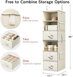 6-Shelf Hanging Closet Organizer with 3 Drawers, 2-in-1 Design, Beige - Image 3
