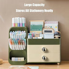 Desk Organizer with Pen Pencil Holder, Pen Organizer with 2 Drawers & 4 Compartments, Desktop Organizers and Storage for Office Home School Art Supplies (Green) - Image 3