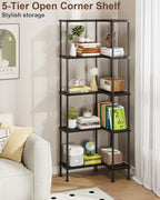 HIGDBFE 5-Tier L-Shaped Corner Bookshelf, 60" Tall Modern Corner Shelf - Image 5