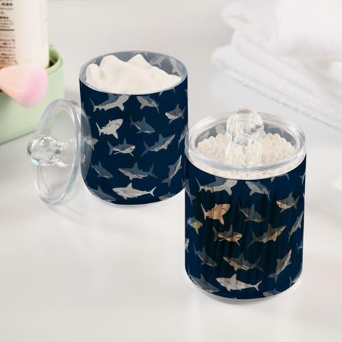 ALAZA 4pcs Dark Blue Shark Fish Qtip Holder Dispenser 14 oz Bathroom Storage Clear Apothecary Jars Containers Cotton Ball,Cotton Rounds,Floss Picks, Hair Clips, Food - Image 5
