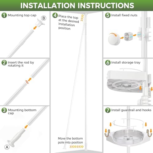 Coner Shower Caddy Tension Pole with 4 Lazy Susan Bathroom Corner Organizer 360° Rotating 35-128 Inch No Drilling Floor Standing Shelves Adjustable Shower Rack for Bathroom(White) - Image 3