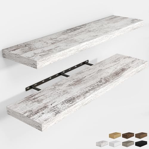 RICHFOCUS Long Floating Shelves for Wall 2Pack|Rustic White|48" Lx8 D by RICHFOCUS