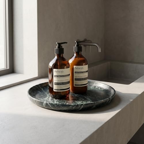 YKAJO Emerald Green Round Marble Tray, 10" Deep Catchall Vanity Organizer - Image 2