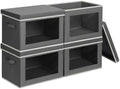 Homsorout Stackable Storage Bins with Lids - Large Storage Box with Lids, Foldable Closet Boxes for Organizing, Wardrobe Clothes Organizer with Window, Cubes Bins for Living Room, 4 Pack, Dark Grey by Homsorout