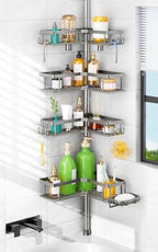 HAMITOR Shower Organizer Tension Pole: 4 Tier L-Shaped Corner Bath Shelf by HAMITOR
