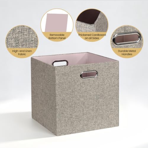 Posprica Collapsible Storage Bins,13×13 Foldable Storage Cube Boxes Fabric Drawer Fabric Storage Bins Vinyl Record Light Coffee, 4 Pack - Image 6