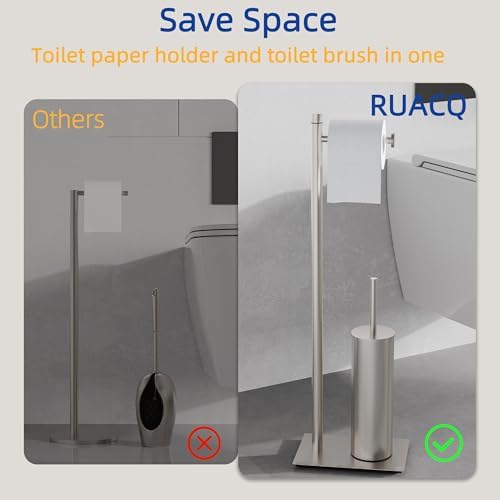 RUACQ Toilet Paper Holder Stand with Toilet Brush & Holder Set, Nickel - Image 3
