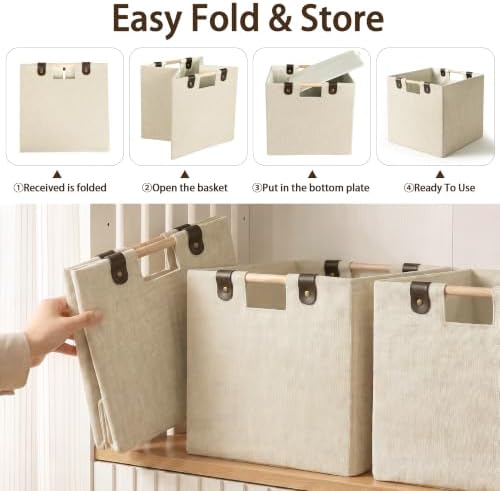 11 Inches Foldable Cube Storage Baskets for Organizing, Beige, 2 Pack - Image 4