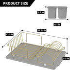 Buruis Dish Drying Rack for Kitchen Countertop, Large Capacity Gold Stainless Steel Dish Drainer with Anti-Slip Rubber Feet, Removable Drain Board and Utensil Holder (Gray Tray) - Image 2