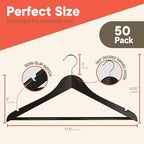 Brown Wooden Hangers 50 Pack – Heavy-Duty with 360° Swivel Hook, Non-Slip, Pants Bar & Shoulder Grooves - Wooden Hangers for Suits, Jackets, Dresses & Camisoles, Space-Saving and Smooth Finish - Image 2