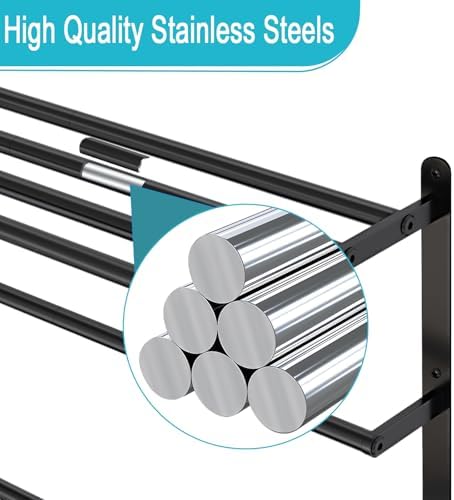 Matte Black 32 InchTowel Racks for Bathroom, VOTZAAQ Black Towel Shelf with Double Towel Bar, 3 Tier Stainless Steel Towel Storage, Bath Towel Holder Wall Mounted - Image 4
