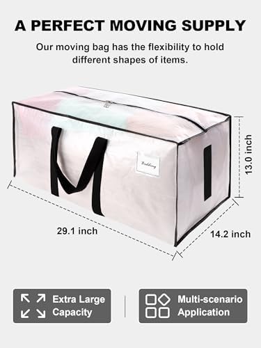 HOMESURE Supports 200lbs Heavy Duty Moving Bags - Strong Zipper & Wrap-Around Handles - Water-Resistant Storage Totes, Durable Alternative to Moving Boxes - 40 Pack - Semi-Transparent - Image 5