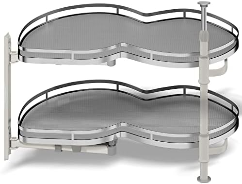 Blind Corner Cabinet Pull Out Organizer, Soft Close Swing Left Pull Out Cabinet Organizer 36inch, Corner Cabinet Lazy Susan for Corner Cabinet Blind Shelf, 2 Tiers Tray, Adjustable Height by Kinchoix
