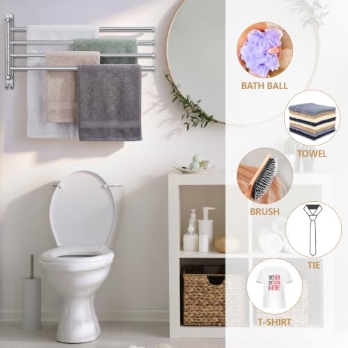 Teenyyou 20.4" Swivel Towel Rack 4 Arms 304 Stainless Steel Sliver - Image 5