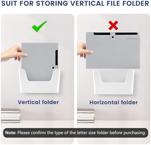 JOMOLA No Drilling File Holder 5 Pack Mail Organizer Wall Mount File Organizer Holder Office Wall Hanging Files Magazines Organizer Plastic Door Mount Wall Pocket with Adhesive Pad, White Color - Image 7