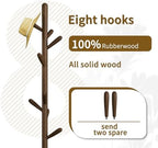 Solid Wood Round Base Coat Rack, Free Standing Hall Coat Tree with 8 Hooks（+2 spare) for Coats, Hats, Bags, Purses, for Entryway, Hallway, Rubberwood Hooks,Base and Pole(Round Base,Dark Walnut) - Image 2