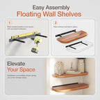 BATODA 17" Acacia Wood Floating Shelves Wall Mounted (Round Edge) – Rustic Farmhouse Wooden Wall Storage Shelf for Bedroom, Kitchen - Brackets and Shelving Hardware Included (Acacia Color) - Image 5