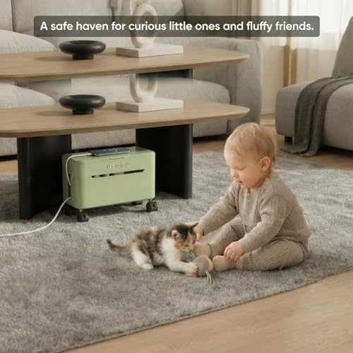 2-Tier Rolling Cable Management Box with Wheels (Large) – Mobile Power Strip Hider & Cord Organizer – Under Desk Wire Concealer & Charging Station Organizer – Baby & Pet Proof Safety (Matcha Green) - Image 4