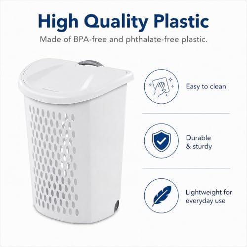 135L White Wheeled Plastic Laundry Hamper - Rolling Laundry Basket with Lid - Image 6