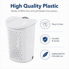 135L White Wheeled Plastic Laundry Hamper - Rolling Laundry Basket with Lid - Image 6