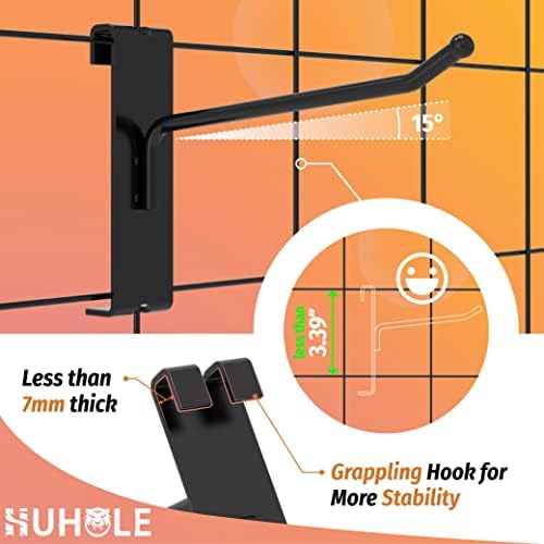 HUHOLE 32 Pack 6 Inch Black Gridwall Hooks for 3 × 3 Wire Grid Panel - Image 2
