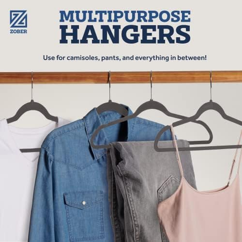 Zober Velvet Hangers 50 Pack - Heavy Duty Gray Hangers for Coats, Pants & Dress Clothes - Non Slip Clothes Hanger Set - Space Saving Felt Hangers for Clothing - Image 6