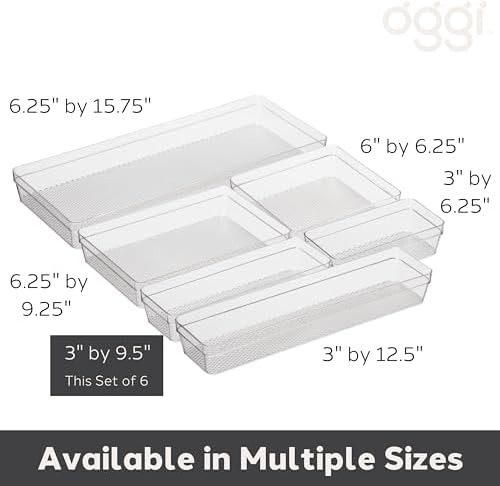 Oggi Clear Drawer Organizer - 3" X 9.5" (Set of 6) - Ideal for Organizing Kitchen Drawers, Office, Desk, Silverware, Kitchen Utensils, Cosmetics and Bathrooms - Image 3