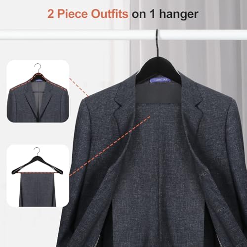 TOPIA HANGER Black Wooden Coat Hanger 6 Pack, Wide Shoulder Wood Suit Hangers with Extra-Thick Flat Hooks & Anti-Slip Pants Bar, Heavy Duty Clothes Hangers,Glossy Finish, Black-CT02H - Image 5