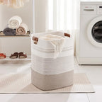 85L Tall Woven Laundry Basket Hamper with Leather Handles,Brown​ - Image 3