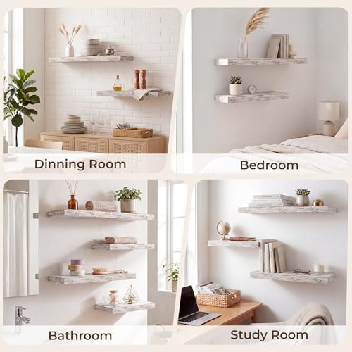 RICHFOCUS Bathroom Floating Shelves for Wall 2Pack|Rustic White|28" L - Image 7