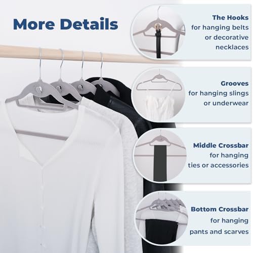 Grey Velvet Hangers, Stackable Hanger with Non Slip Felt Fabric - Image 5