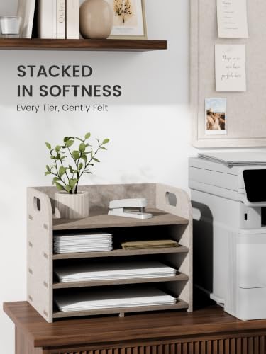 Fluxynara 4-Tier Felt File Organizer with Carry Handles, Linen Dune - Image 2