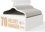 YSSOA Velvet Hangers 70 Pack, Non-Slip Clothes Hangers with Shoulder Notches, 360° Swivel Hooks, Heavy Duty Standard Hanger for Closet Space Saving, White by YSSOA