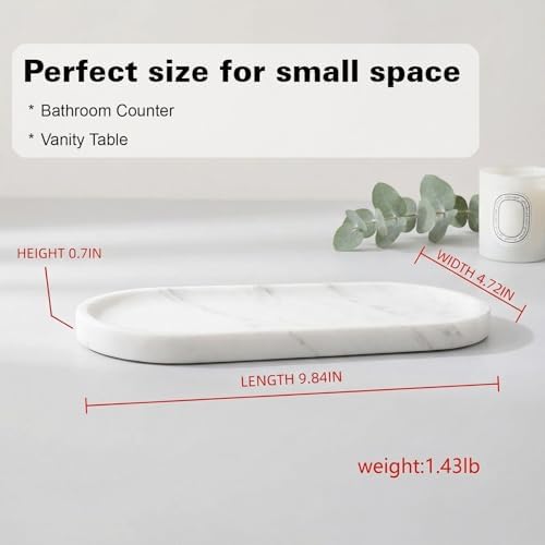 White Marble Vanity Tray for Bathroom Counter, 10"x5" Decorative Tray for Perfume, Candles, Stone Jewelry Dish Tray (White, 9.8X4.7) - Image 4