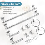 TQKAG Brushed Nickel Bathroom Hardware Accessories Set - 10-Piece Premium SUS304 Stainless Steel Towel Bar Holder Set with 23.6 Inch Round Towel Racks for Wall Mounted Bathroom - Image 7