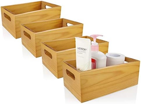 A Selected Pine Wood Organizer Open Box 4 Packs, 6x10 Wooden Storage Container with Handle for Bathroom and Kitchen by GiveYouTheBestChoice
