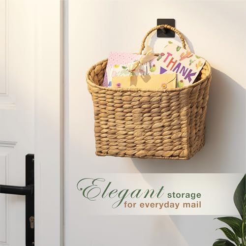 84ECO Set of 2 Wicker Hanging Baskets for Organizing, Front Door, Mail, Flowers - Woven Wall Baskets for Storage - Image 2