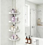 360° Rotating Tension Pole Caddy – 4-Tier Corner Shower Organizer, Height Adjustable 33"–124", Space-Saving for Bathroom, Kitchen Counter, Cabinet Gaps & Bathtub (white) by CISIREE