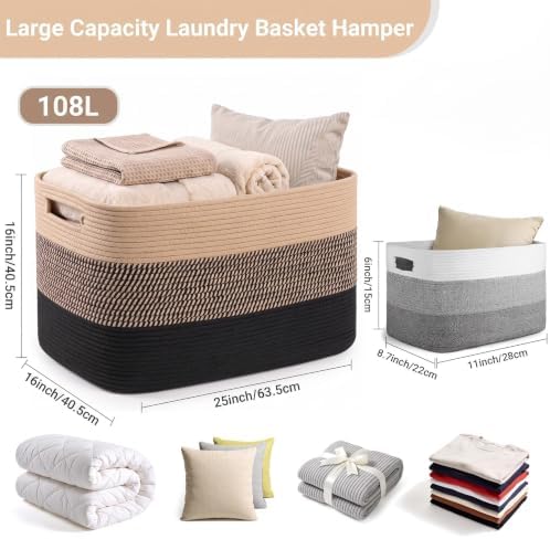 108L Extra Large Rectangle Laundry Hamper, Jute/Black, 25"x16"x16" - Image 2