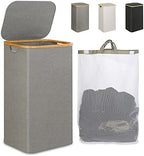 iEGrow Laundry Hamper with Lid, 110L Large Laundry Hamper with Handle and Lid, Collapsible Clothes Basket Organizer with Removable Inner Bag for Clothes Toys Towels - Grey by iEGrow