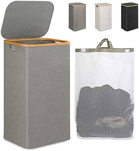 iEGrow Laundry Hamper with Lid, 110L Large Laundry Hamper with Handle and Lid, Collapsible Clothes Basket Organizer with Removable Inner Bag for Clothes Toys Towels - Grey by iEGrow