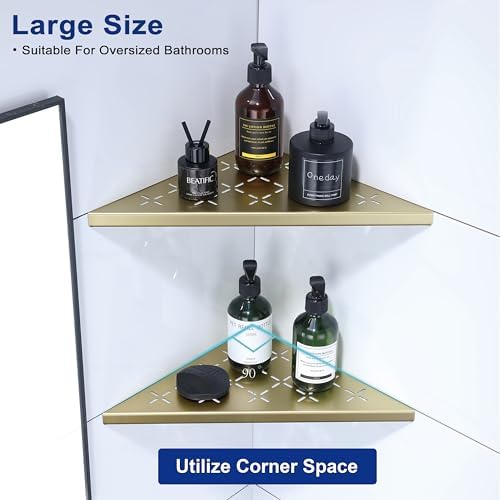 12" Corner Shower Shelf, 2-Pack Shower Shelves SUS304 Stainless Steel Bathroom Shelves for Tile Walls, Recessed Corner Shelf Organizer Rack, No Drilling (Brushed Gold) - Image 3