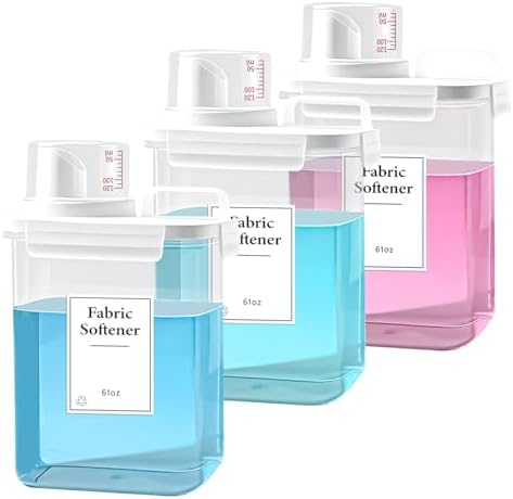 3 Pack Laundry Detergent Dispenser, 61oz Laundry Soap Dispenser, Refluxable Laundry Detergent Container, Plastic Liquid Laundry Detergent Dispenser for Laundry Room Organization with 6 Labels by HONGYAARTDIY