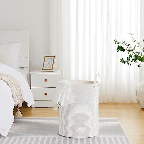 VIPOSCO 53L Tall Woven Rope Laundry Hamper, Leather Handles, White - Image 4