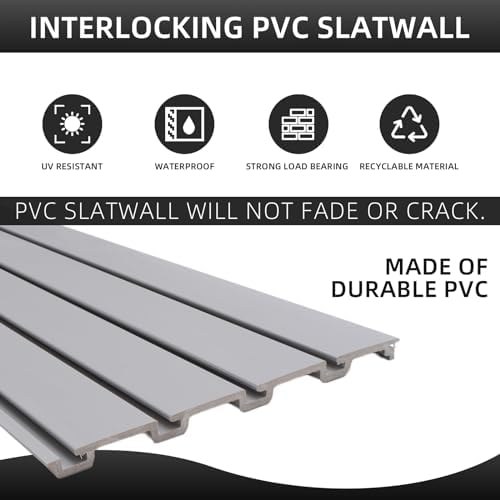 FRAYSCENT Slat Wall Paneling Garage Wall Organizer, Slatwall Panels Garage Tool Organizer Wall Mount Garage Slat Wall Storage Systems, Slat Board PVC Wall Panels Garage Storage (Grey, 8ftx4ft) - Image 5