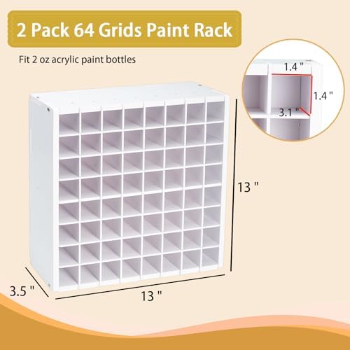 Krafetto 2 Pack 64-Grid Paint Organizer for 2 Oz Bottles, Wall Mount - Image 2