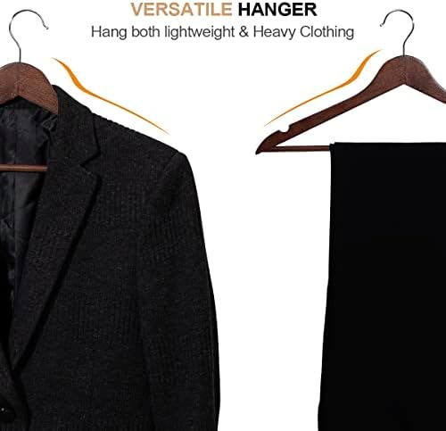Solid Wooden Hangers 20 Pack, Wood Suit Hangers with Extra Smooth Finish, Precisely Cut Notches and Chrome Swivel Hook, Wooden Clothes Hangers for Shirt Coat Jacket Dress - Image 6
